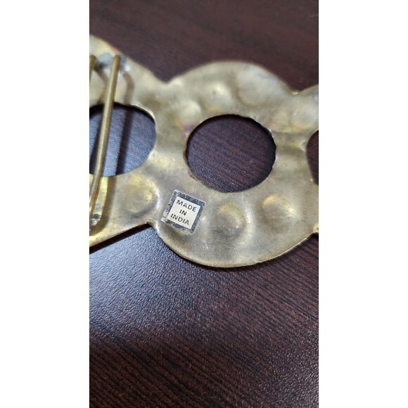 Vintage 80s Hammered Brass Slide Belt Buckle Made In India Boho Statement main image 2